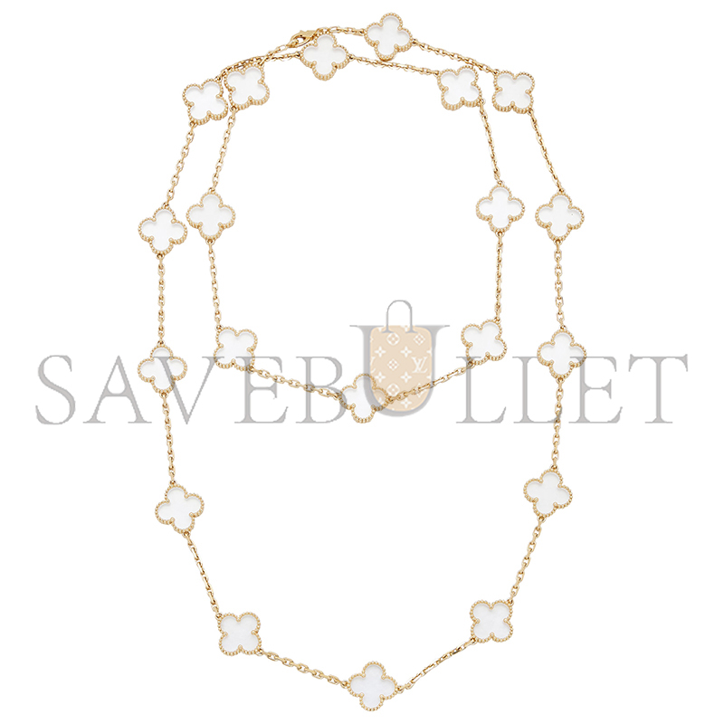 VAN CLEEF ARPELS VINTAGE ALHAMBRA LONG NECKLACE, 20 MOTIFS GOLD AND ROCK CRYSTAL